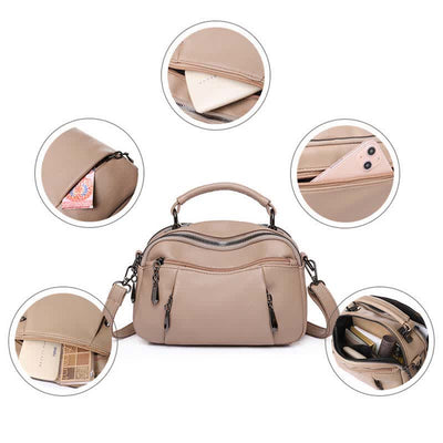 Multi-Pocket Leather Crossbody Purse for Women Small Top Handle Satchel Handbag