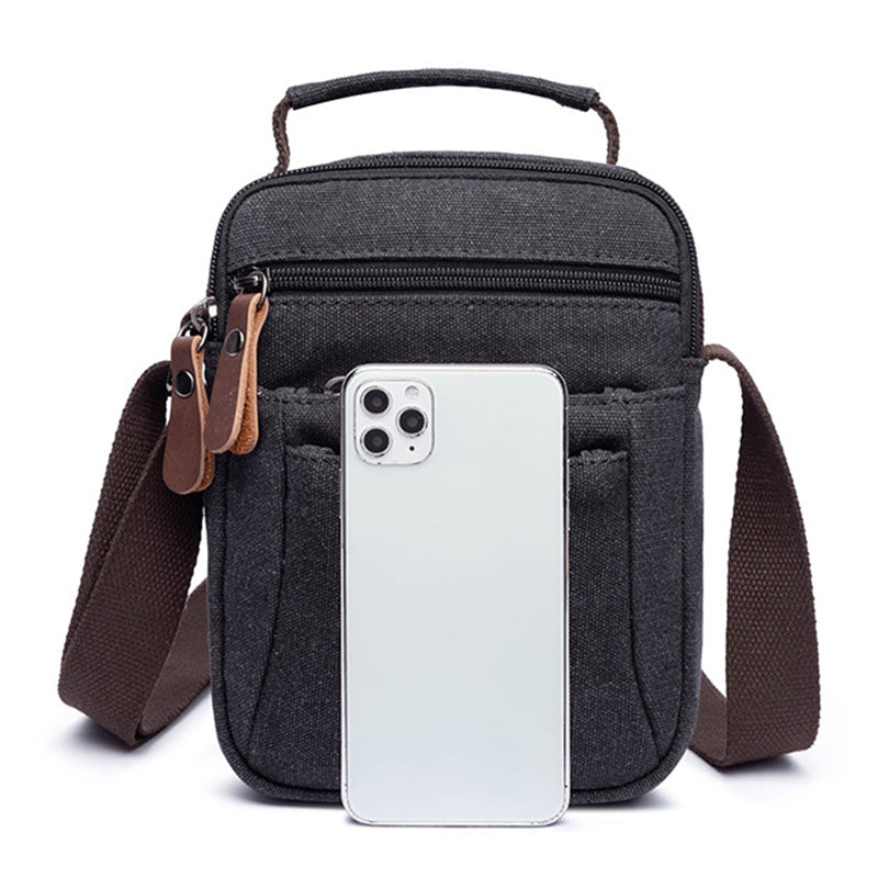 Vintage Multi-Carry Small Canvas Cross Body Purse Casual Shoulder Bag for Men