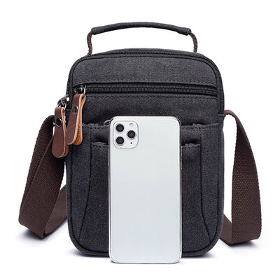 Vintage Multi-Carry Small Canvas Cross Body Purse Casual Shoulder Bag for Men