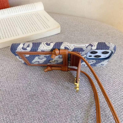 Vintage iPhone Card Holder Case Cell Phone Bag with Neck Strap