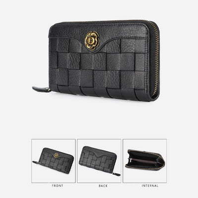 Leather Woven Wallet For Women Men Long Multifunction Clutch Bag