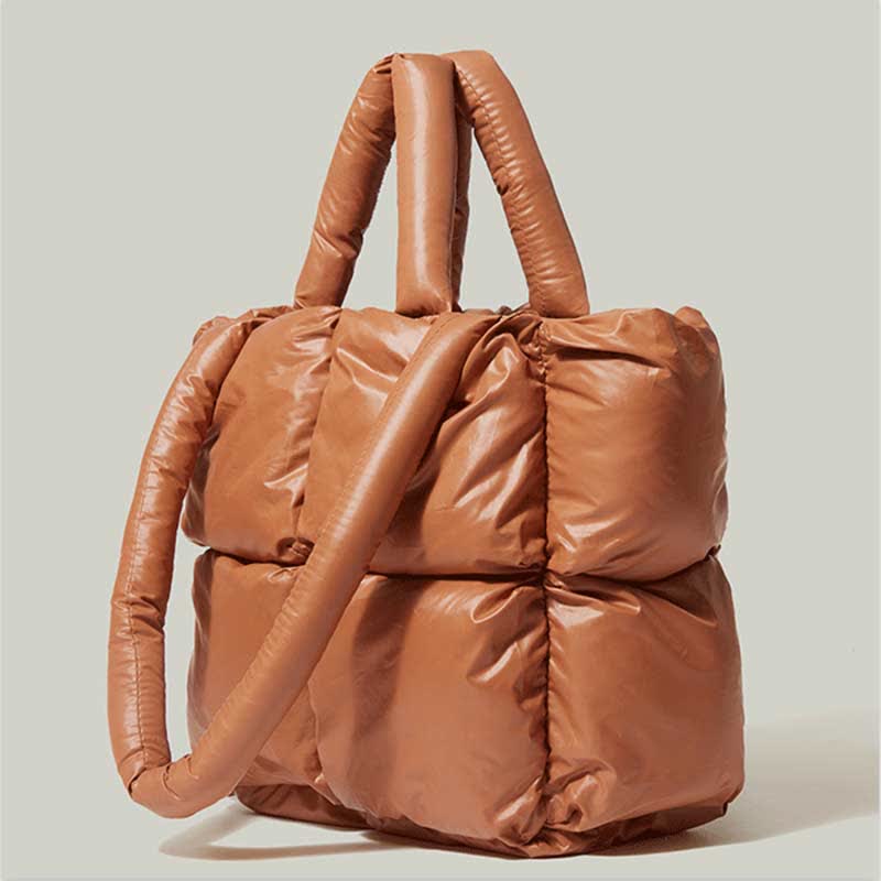 Women Large Capacity Quilted Puffer Tote Bag Soft Padded Down Handbag
