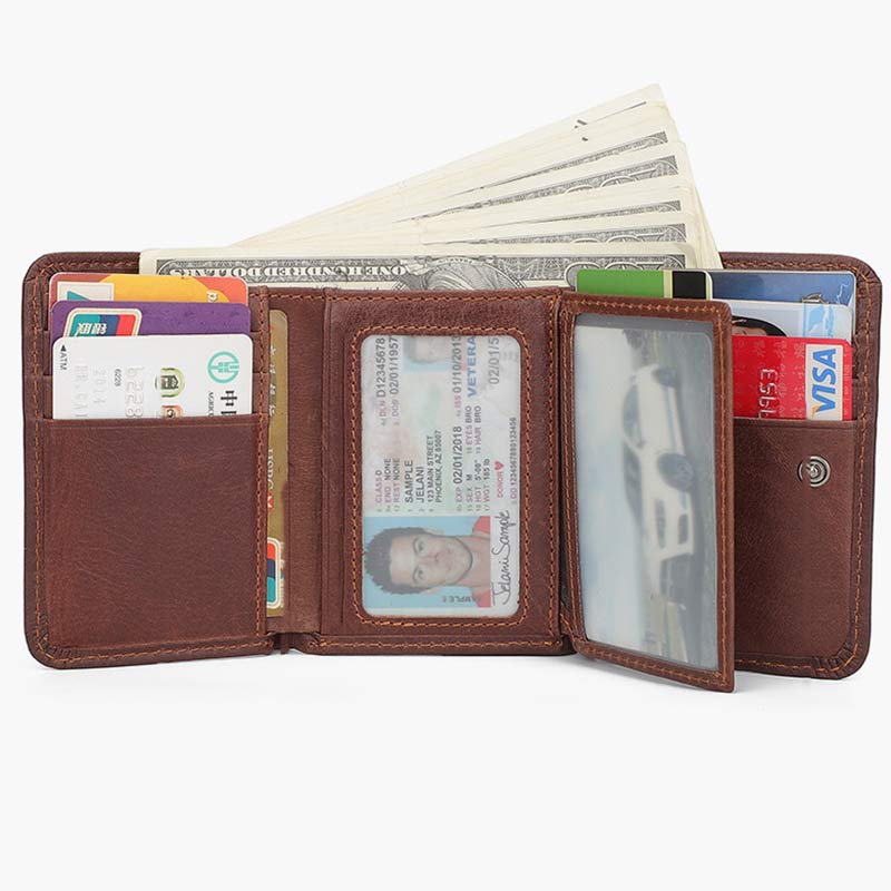 Men's Trifold Durable Wallets RFID Blocking Soft Genuine Leather Wallet