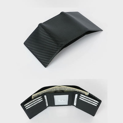 Trifold Mens Leather Wallet RFID Blocking Minimalist Carbon Fiber Pattern Wallet