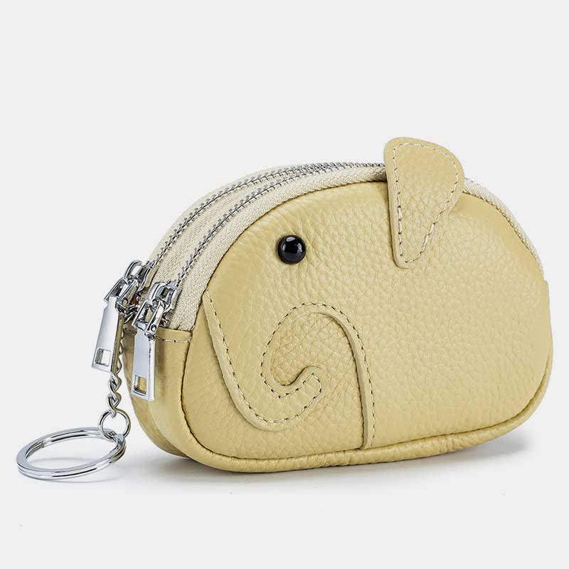 Genuine Leather Cute Elephant Coin Purse Zip Change Wallet Pouch