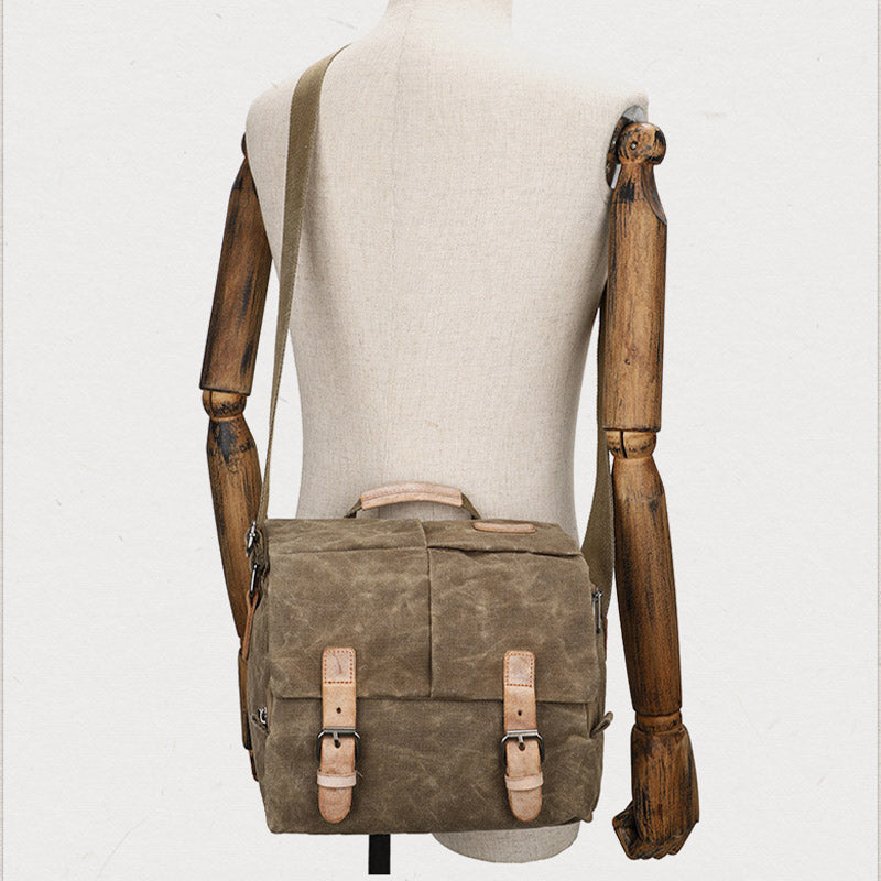 Retro Waxed Canvas Camera Bag DSLR SLR Padded Crossbody Shoulder Bag