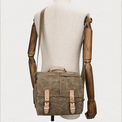 Retro Waxed Canvas Camera Bag DSLR SLR Padded Crossbody Shoulder Bag