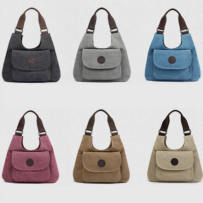 Multi-Pocket Hobo Handbag Casual Canvas Tote Purse Shoulder Bag
