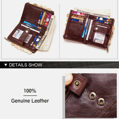 Men's Large Capacity RFID Blocking Leather Wallet with Zipper Pocket