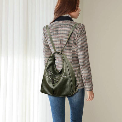 3 Way Use Backpack Multi Pocket Leather Zip Crossbody Shoulder Bag