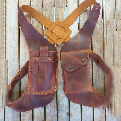 Double Shoulder Leather Bag Women Men Outdoor Protable Holster Bag