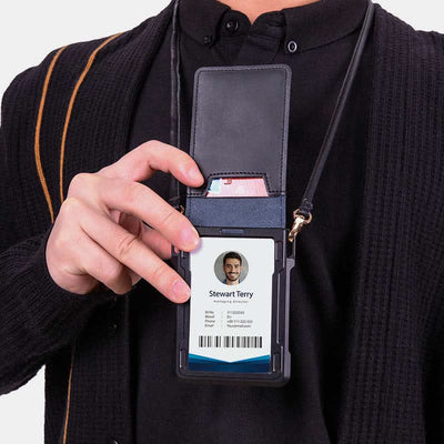 Genuine Leather Airtag Wallet RFID Blocking Quick Access Badge Card Holder