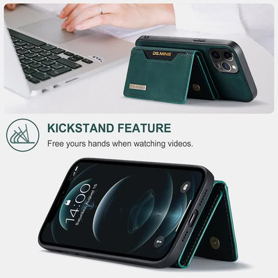 2 In 1 Magnetic Wallet Phone Case for iPhone PU Leather Trifold Wallet Case
