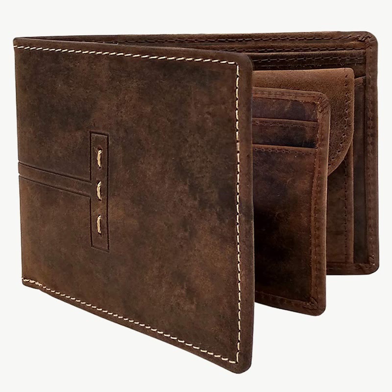 Retro Triple Fold Wallet Mens Thin Leather Coin Purse