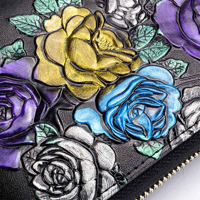 RFID Multi-Slot Elegant Hand-Painted Floral Wallet Card Holder