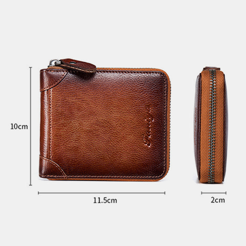 RFID Anti-theft Vintage Genuine Leather Zipper Wallet