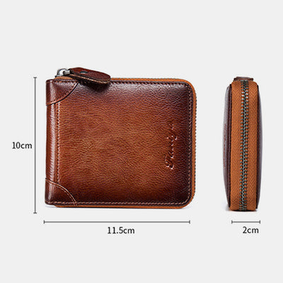 RFID Anti-theft Vintage Genuine Leather Zipper Wallet