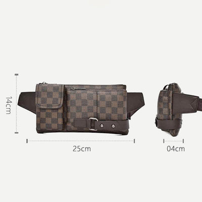 Waist Bag for Men Leather Plaid Travel Sling Bag Chest Bag