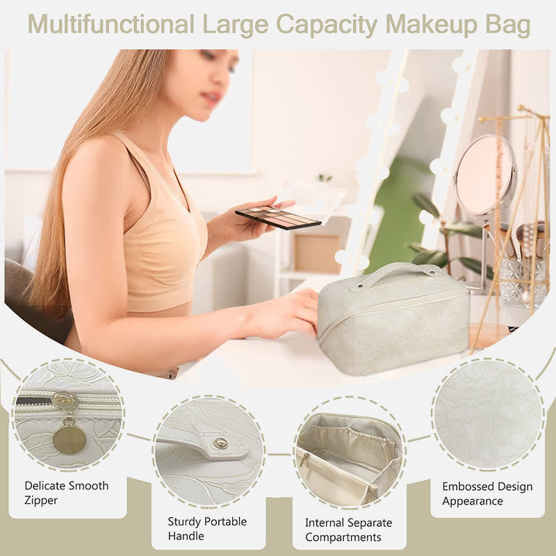 Cosmetic Bag For Women PU Leather Vintage Printing Travel Bag