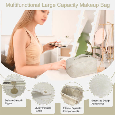 Cosmetic Bag For Women PU Leather Vintage Printing Travel Bag