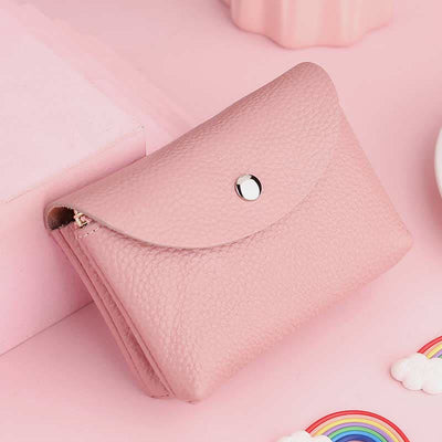 Genuine Leather Coin Purse Mini Wallet Card Holder with Zipper Pocket