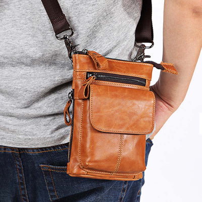 Men's Outdoor Leather Multi-function Waist Bag