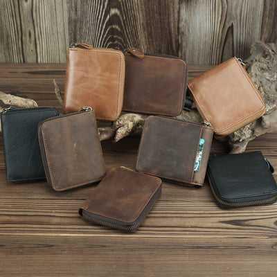 Retro Leather Wallet Multifunctional Small Zipper Purse For Men