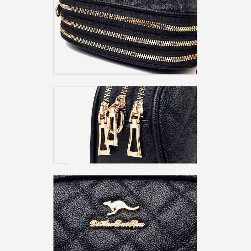 3 Zip Crossbody Bag for Women Faux Leather Quilted Small Shoulder Purse