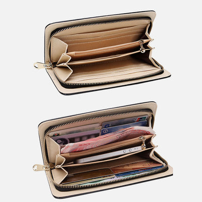 Long Leather Clutch For Women Diamond Encrusted Coin Wallet