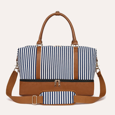 Stripe Canvas Duffel Bag Handbag Weekender Bag with Luggage Sleeve