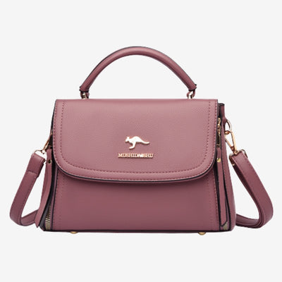 Double Compartment Top Handle Satchel Leather Crossbody Bag Purse Handbag