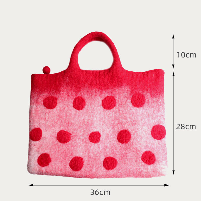 Wool Felt Tote For Women Round Dot Decor Handbag