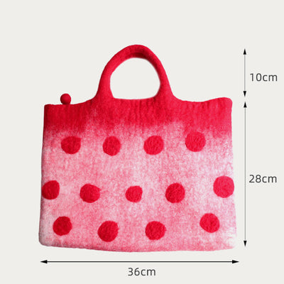 Wool Felt Tote For Women Round Dot Decor Handbag