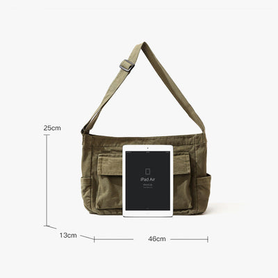 Multi-Pocket Canvas Crossbody Bag For Women Retro Lightweight Shoulder Bag