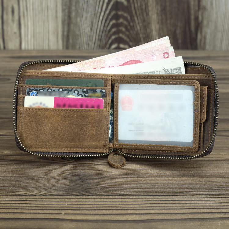 Retro Leather Wallet Multifunctional Small Zipper Purse For Men