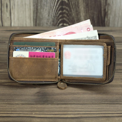 Retro Leather Wallet Multifunctional Small Zipper Purse For Men
