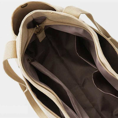 Large Capacity Canvas Shoulder Tote Bag Multiple Pocket Handbag Shopping Bag