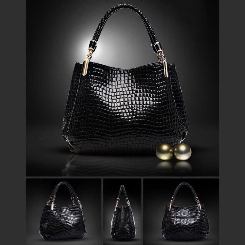 Minimalist Women Top-Handle Bag Crocodile Pattern Vegan Leather Bag