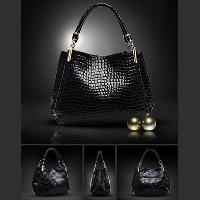 Minimalist Women Top-Handle Bag Crocodile Pattern Vegan Leather Bag