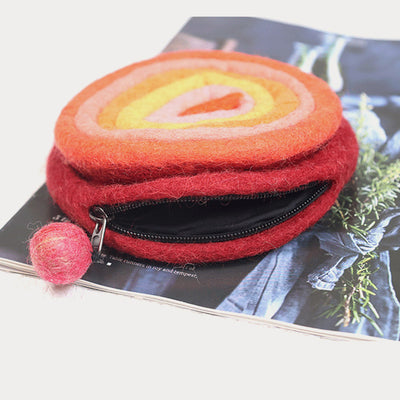 Round Coin Purse For Women Cute Wool Felt Clutch