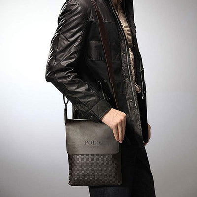 Small Messenger Bag for Men Plaid PU Leather Crossbody Shoulder Bag