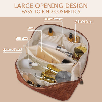 Cosmetic Bag For Women PU Leather Vintage Printing Travel Bag