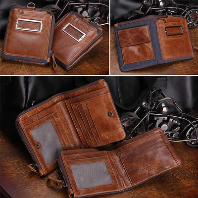 Vintage Leather Wallet Super Roomy Bifold Short Wallet for Men
