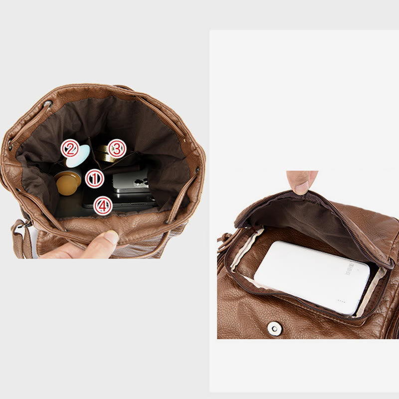 Rivet Backpack For Women Travel Soft Plain Color Leather Daypack