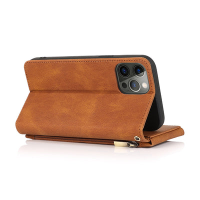 Wallet Case for iPhone Samsung Durable Flip Lanyard Strap Wristlet Zipper Card Holder