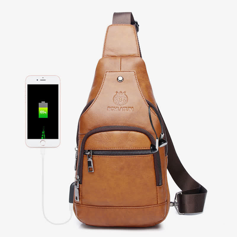 Genuine Leather Sling Bag Crossbody Backpack for Men Hiking Travel Daypack