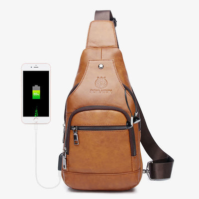 Genuine Leather Sling Bag Crossbody Backpack for Men Hiking Travel Daypack