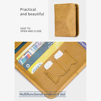 Mens RFID Bifold Trifold Wallet Plain Color Leather Multifunctional Purse
