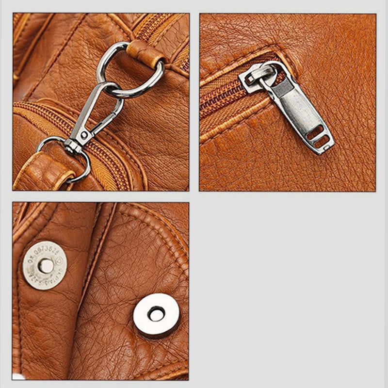 Tote Bag For Women Vintage Riveted Multi-Pocket Leather Crossbody Bag