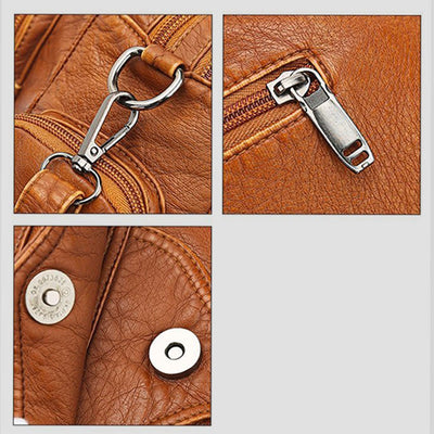 Tote Bag For Women Vintage Riveted Multi-Pocket Leather Crossbody Bag